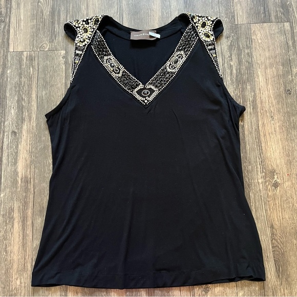 Unearth & Strano Sleeveless Beaded Embellish V Neckline Black Top Tank Shirt XXL - Picture 5 of 14